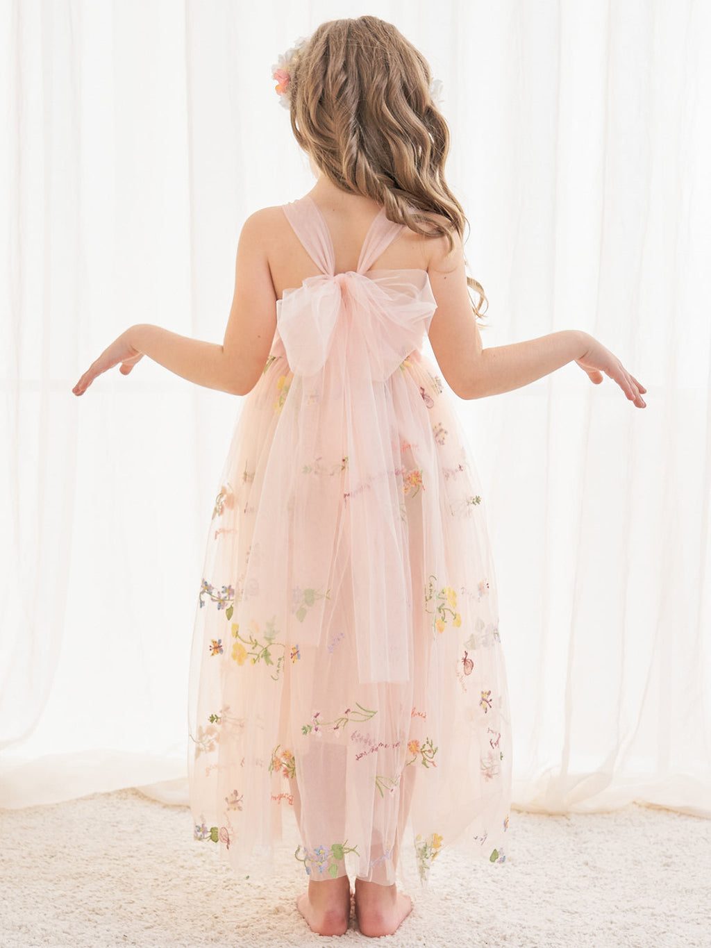 Vestido rosa de tul hasta el tobillo, corte en A (2003227599) 