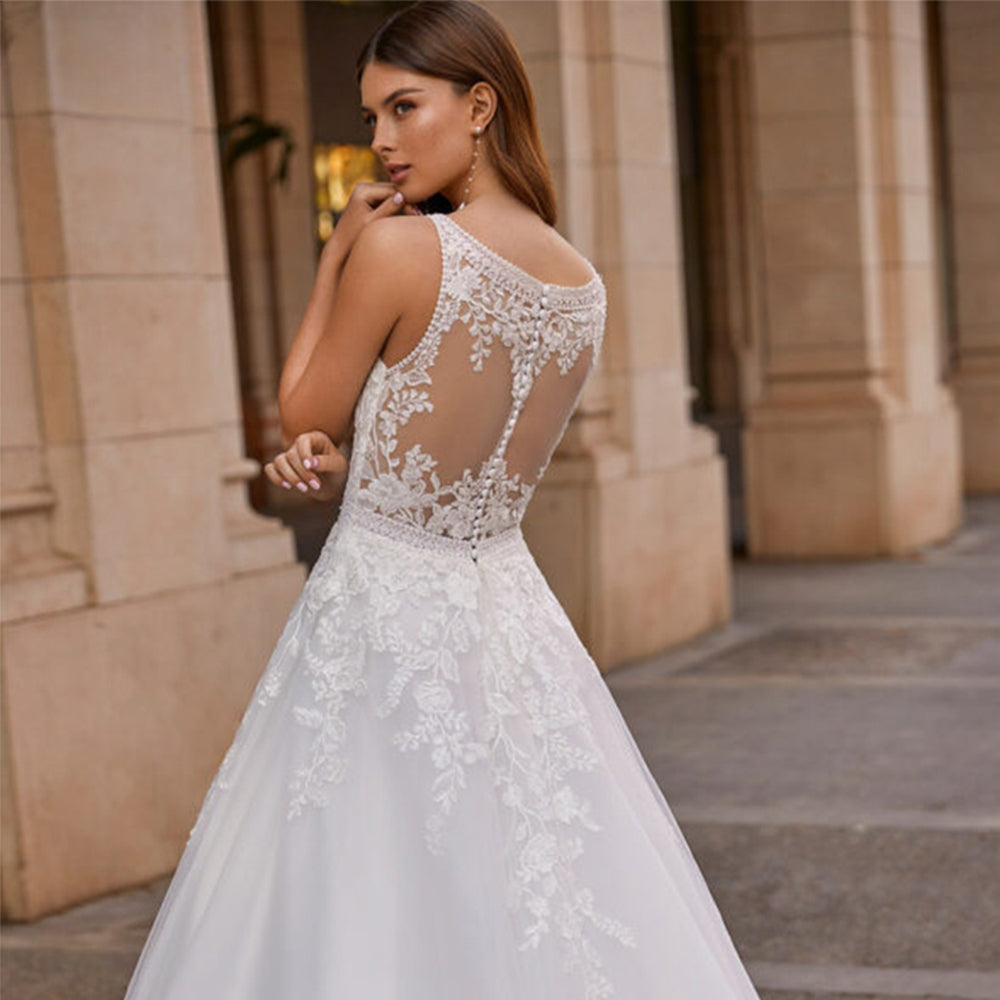 Vintage Vestidos De Novia A-line Wedding Dresses Bridal Gown  Appliques Sleeveless For Elegant Women 2023 Custom Made