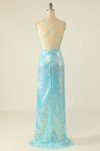 Robe de bal lavande à paillettes et franges