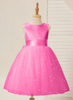 Vestido de princesa/vestido de princesa de satén y tul hasta la rodilla para niña de las flores 