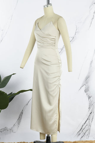 Robe de soirée sexy et simple, dos nu, col en V (4 couleurs) 