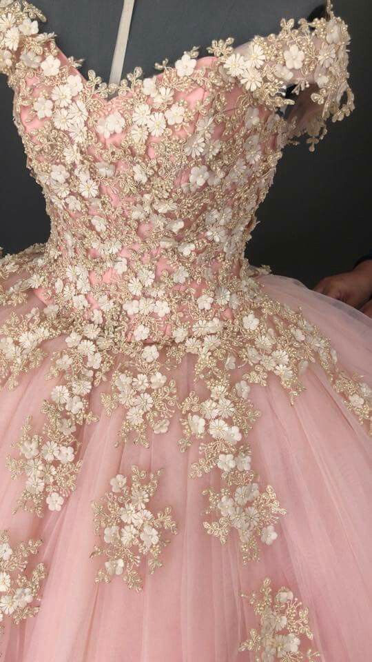 Vestido de baile con apliques de tul rosa para quinceañera Y724