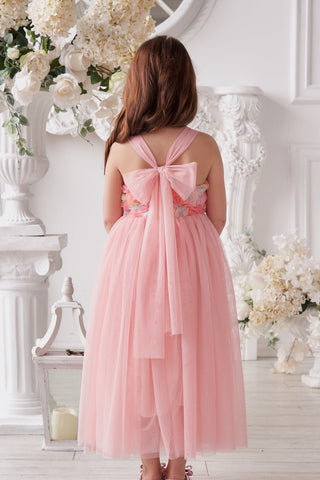 Vestido de bebé niña con lazo de tul y aplique floral en 3D de la colección Jardín Encantado 