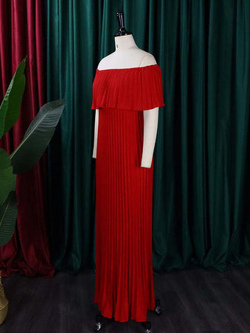 Vestidos de noche cruzados plisados ​​de color liso con hombros descubiertos 