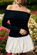 Robe mini bouffante à manches longues et épaules dénudées 