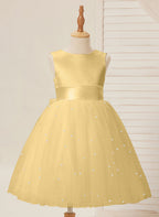 Vestido de princesa/vestido de princesa de satén y tul hasta la rodilla para niña de las flores 