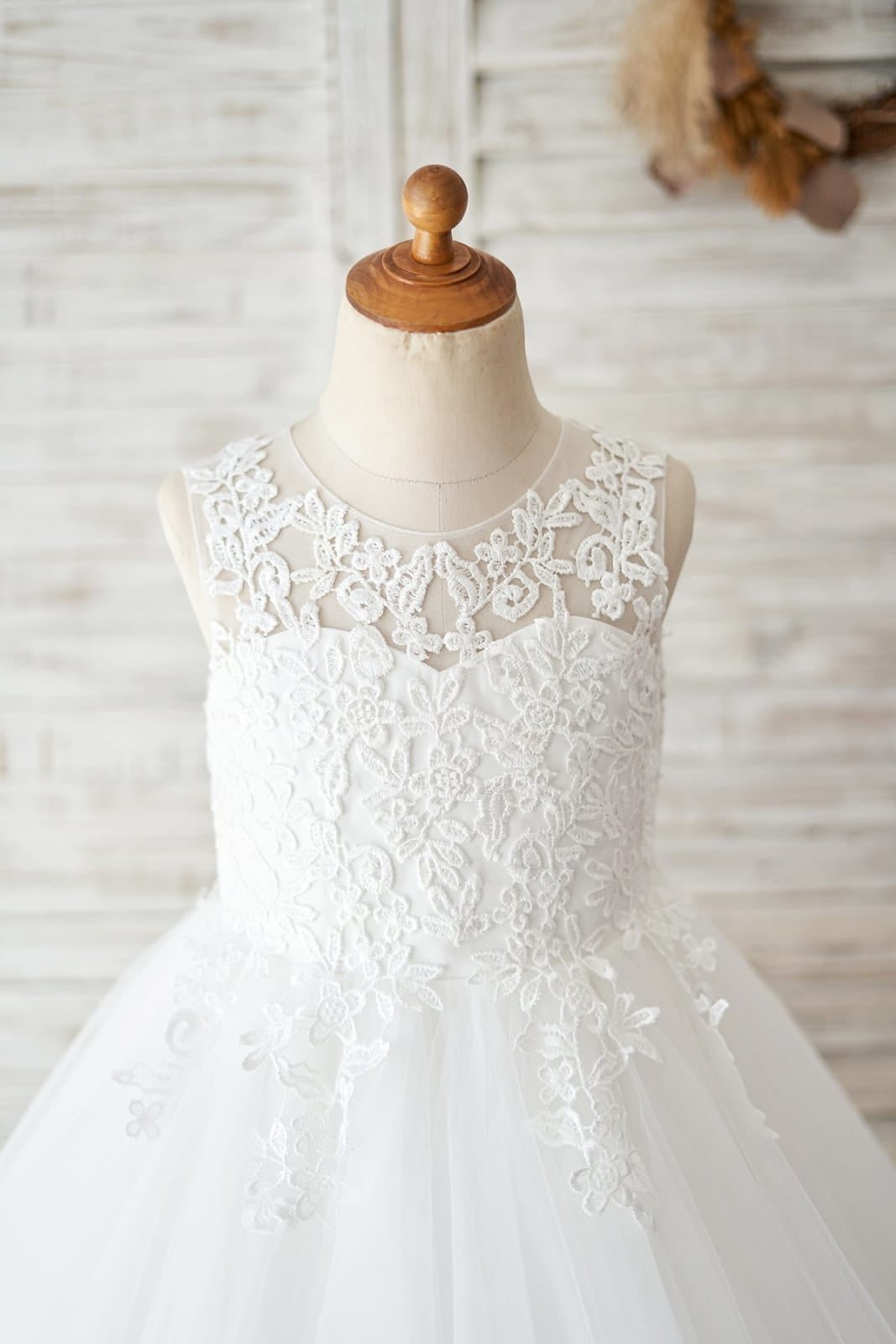Vestido de niña de las flores para la Primera Comunión, corte en A, de tul hasta la rodilla 