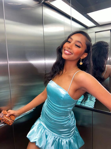 Nueva falda ajustada verde menta, falda plisada sexy, vestido corto de satén plisado de talle alto, vestido de fiesta Y1903