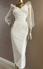 Robe de soirée midi style vintage à manches lanternes, robe de cocktail crayon à manches longues Y3068