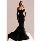Vestido de fiesta formal de noche, corte trompeta/sirena, sexy y atractivo, con tirantes cuadrados