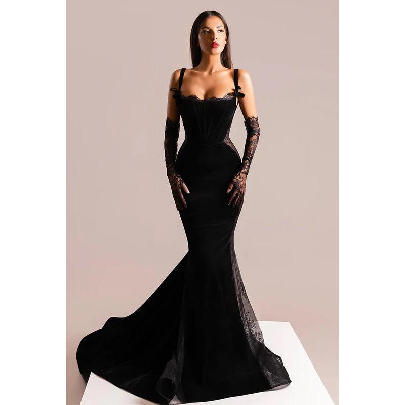 Vestido de fiesta formal de noche, corte trompeta/sirena, sexy y atractivo, con tirantes cuadrados
