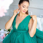 Vestido de maternidad con escote en V y abertura alta para barriga grande, vestido de tul, vestido largo de noche de malla drapeada para embarazadas