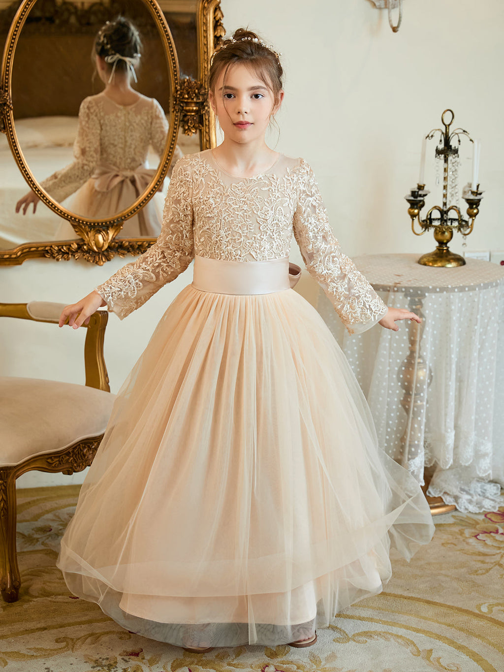 Vestido de niña de las flores de tul corte A hasta el tobillo 