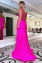 Lace Up Prom Dress With Slit