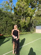Nouvelle robe de bal noire en tulle à volants, robe de soirée longue Y1993