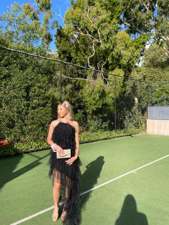 Nouvelle robe de bal noire en tulle à volants, robe de soirée longue Y1993
