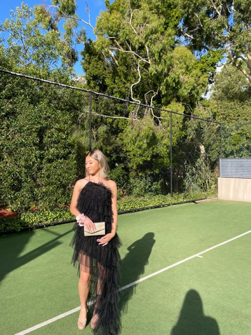 Nouvelle robe de bal noire en tulle à volants, robe de soirée longue Y1993