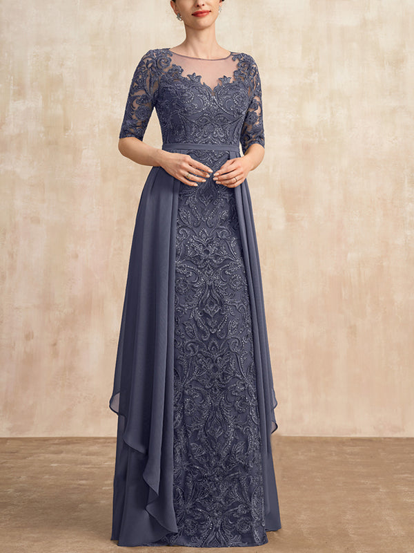 Robe longue en mousseline et dentelle 