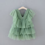Vestido de niña de las flores de tul verde elegante de hada del jardín encantado