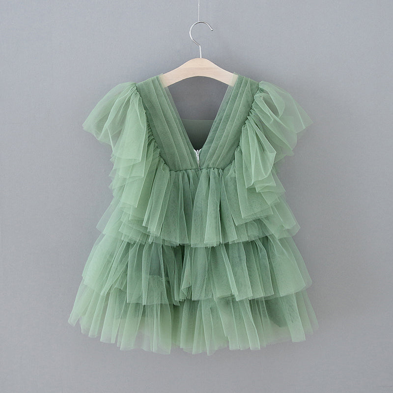 Vestido de niña de las flores de tul verde elegante de hada del jardín encantado