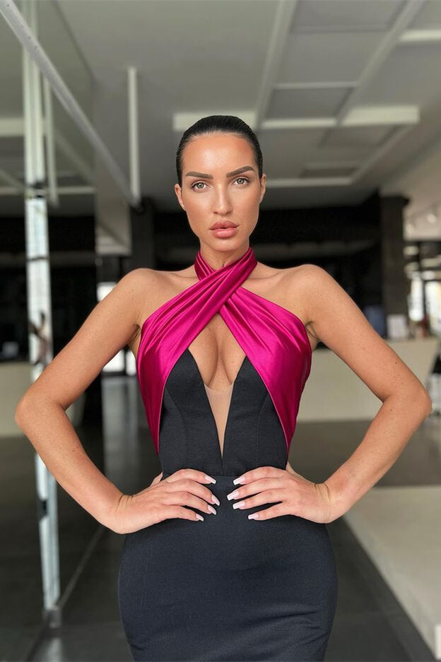 Superbes robes de bal sirène longues sans manches à col halter