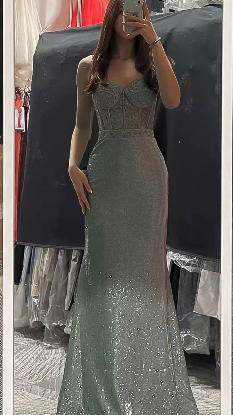 Vestido de sirena gris brillante para baile de graduación. Elegante vestido de noche gris Y1838