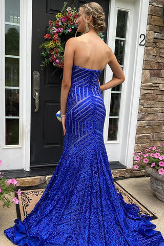 Sky Sequins Strapless Long Prom Dress