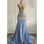 Vestido de noche de fiesta glamuroso y dramático con volantes, pedrería, escote en V, sin mangas y lentejuelas