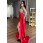 Robe de soirée sirène sexy et tendance, sans manches, épaules dénudées et fente latérale