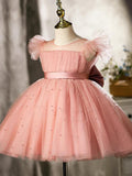 Vestido de princesa/vestido de tul hasta la rodilla para niña de las flores, color rosa perla 