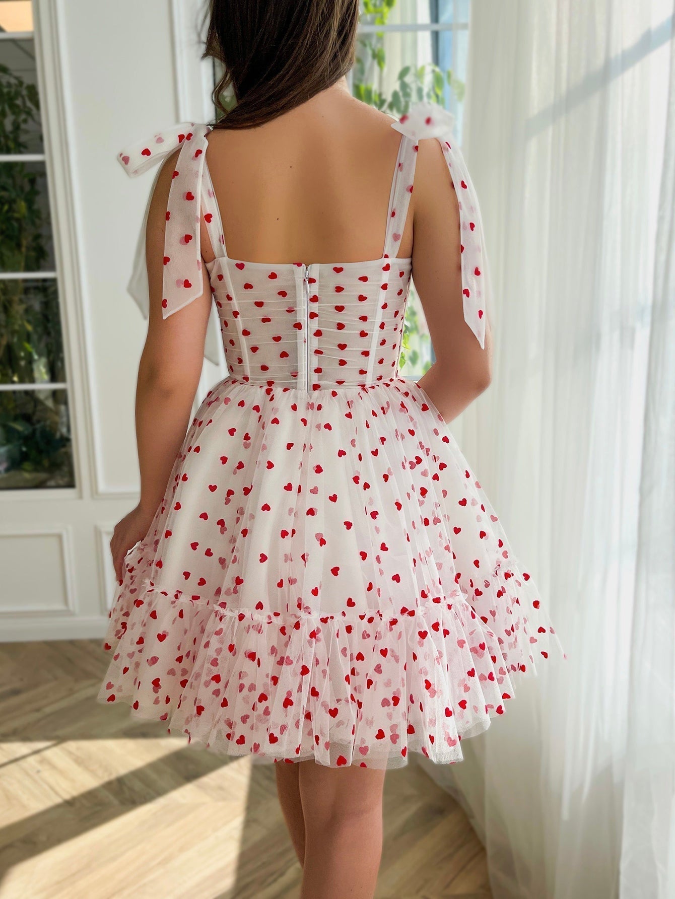 Vestido de fiesta de tul con escote corazón y corte en A