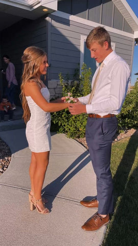 Vestido corto blanco para baile de bienvenida, lindo vestido blanco de fiesta Y430