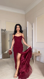 Vestido de fiesta largo de gasa con abertura sexy estilo sirena Y7547