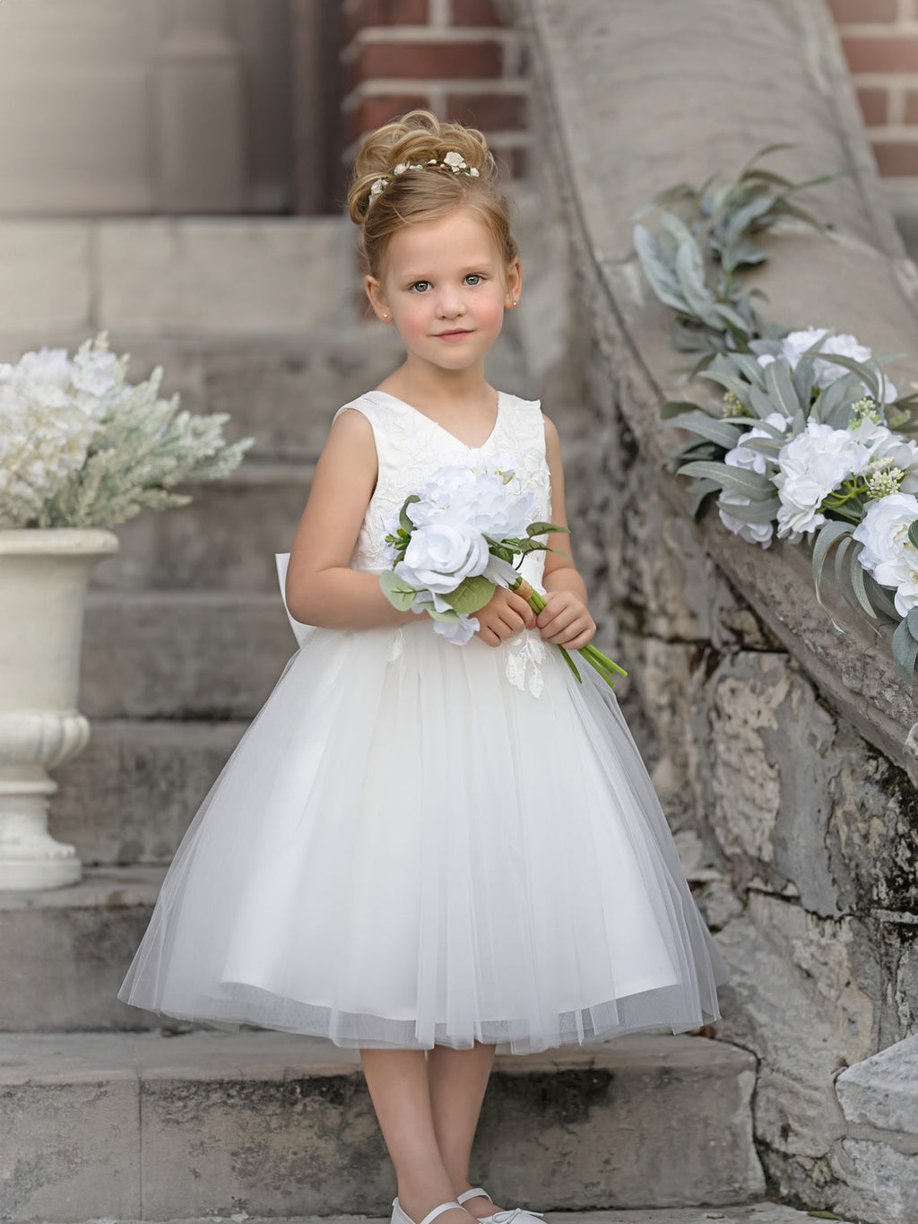 Vestido de niña de las flores sin mangas de tul y encaje hasta la rodilla 