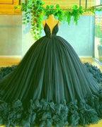 Vestido de baile verde de tul con tirantes finos, corte en A, escote en V, talla 46