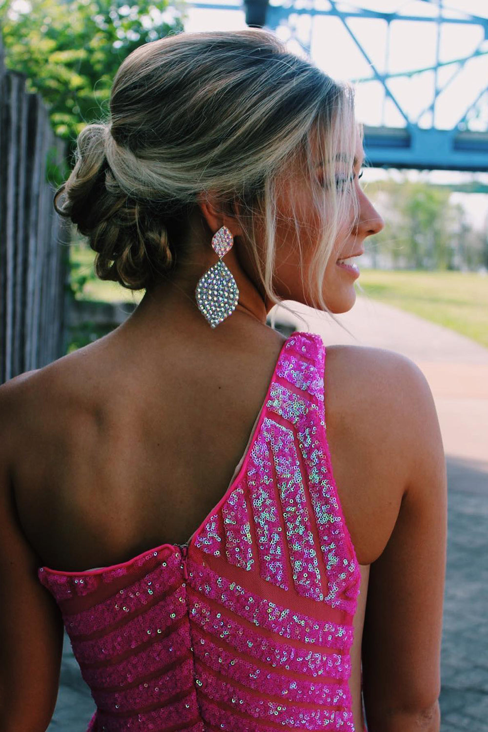 Robe de bal sirène à sequins asymétrique