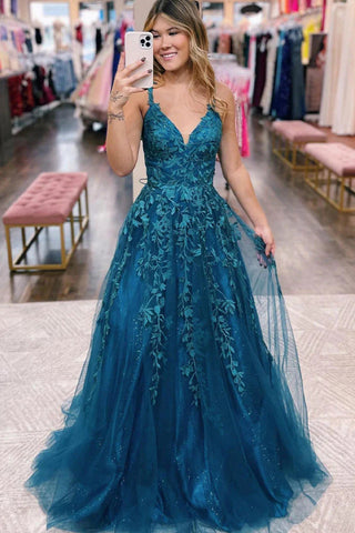 Glitter Lace A-Line Long Prom Dress