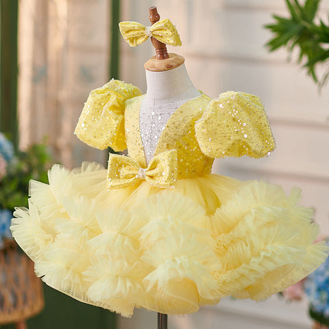 Robe bébé fille en tulle à sequins, longueur genou 