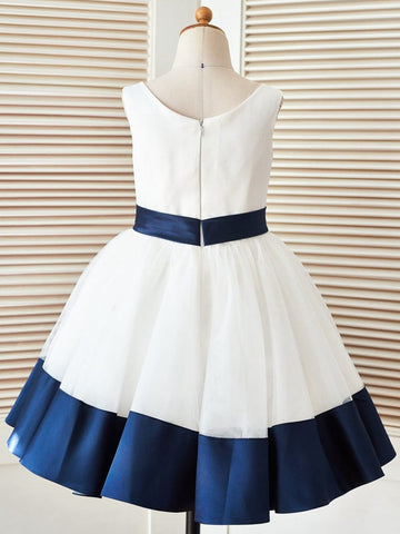 Vestido de princesa/vestido de princesa de satén y tul hasta la rodilla para niña de las flores 