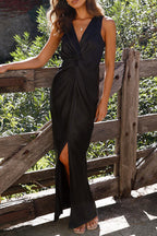 Sexy Formal Solid Fold V Neck Evening Dress Dresses