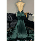 Robe de soirée sirène sexy et tendance, col en V, volants, dos nu, sans manches