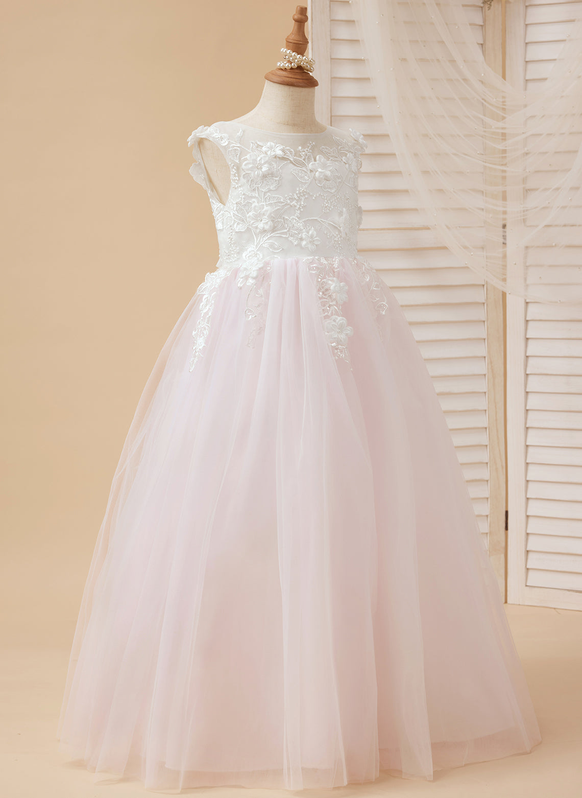 Vestido de niña de las flores de corte A, de tul y encaje hasta el suelo 