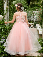 Vestido de princesa asimétrico de tul rosa para niña de las flores 