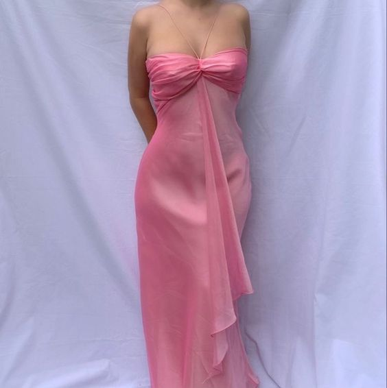Robe de bal longue en mousseline rose poudré sans bretelles, robe de soirée formelle Y7560