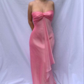 Robe de bal longue en mousseline rose poudré sans bretelles, robe de soirée formelle Y7560