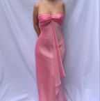 Robe de bal longue en mousseline rose poudré sans bretelles, robe de soirée formelle Y7560