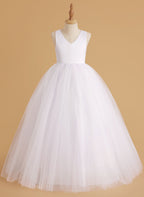 Robe de demoiselle d'honneur intemporelle en satin et tulle, coupe trapèze, sans manches 