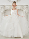 Vestido de princesa/vestido de tul hasta el suelo para niña de las flores de la primera comunión 