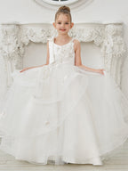 Vestido de princesa/vestido de tul hasta el suelo para niña de las flores de la primera comunión 