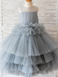 Vestido de princesa/vestido de tul hasta la rodilla para niña de las flores 